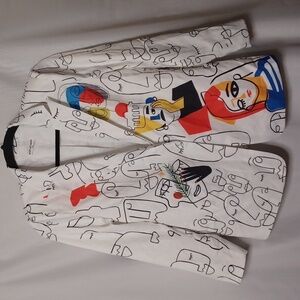 POSH SHOPPE Women's White Art Deco Blazer One Button Front Closure. Size 1X